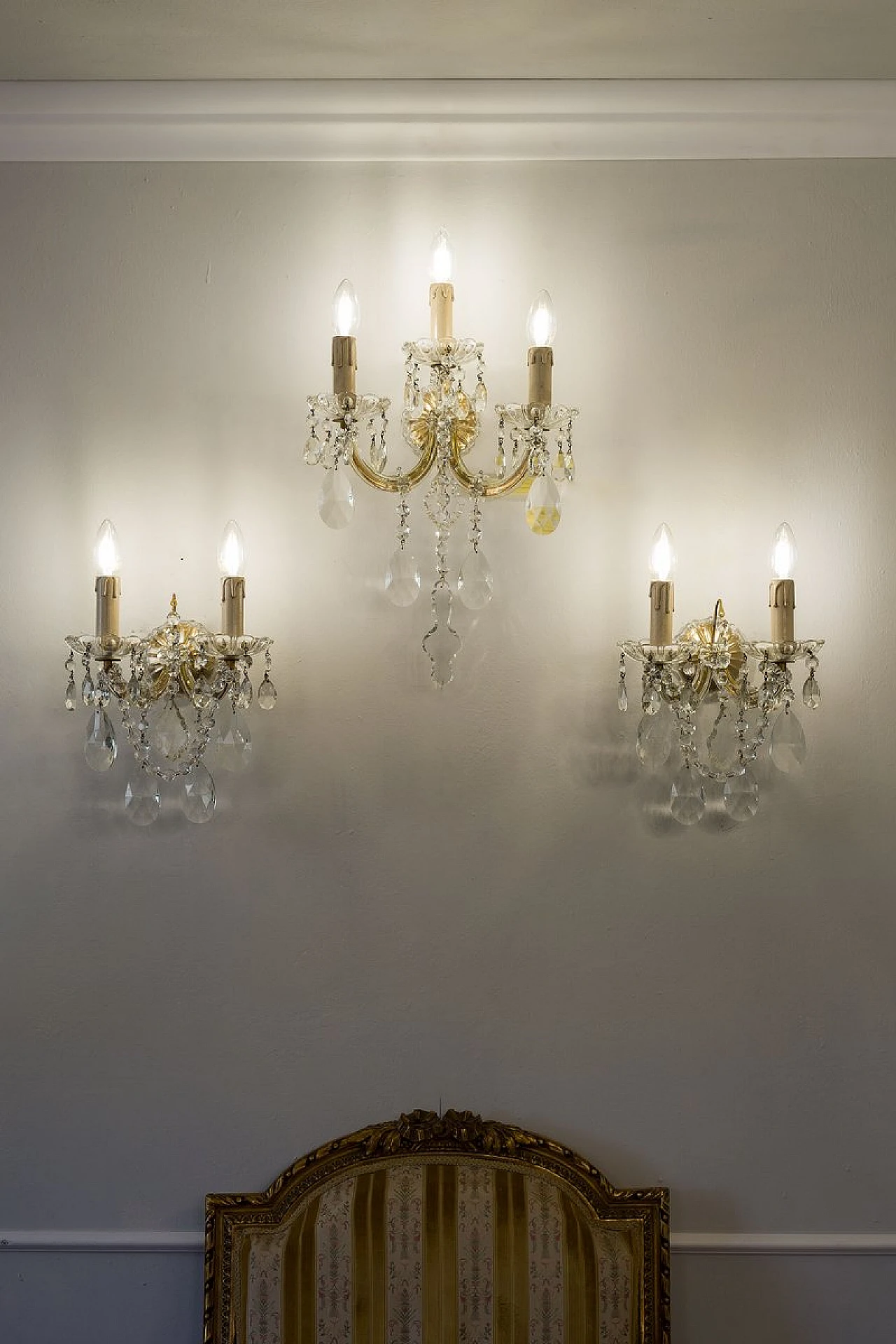 3 Crystal wall lamps in Maria Theresa style, 1940s 5