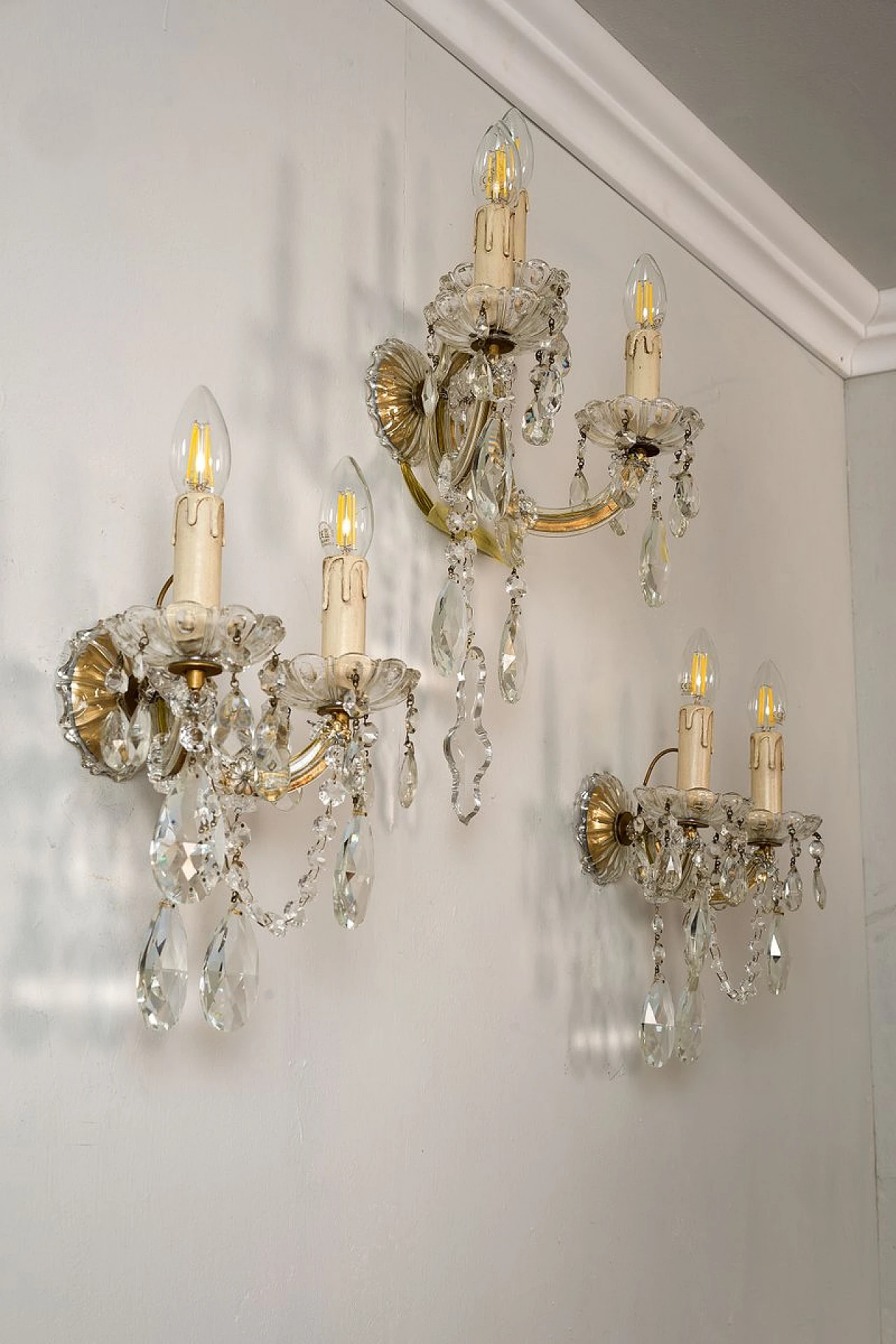 3 Crystal wall lamps in Maria Theresa style, 1940s 6