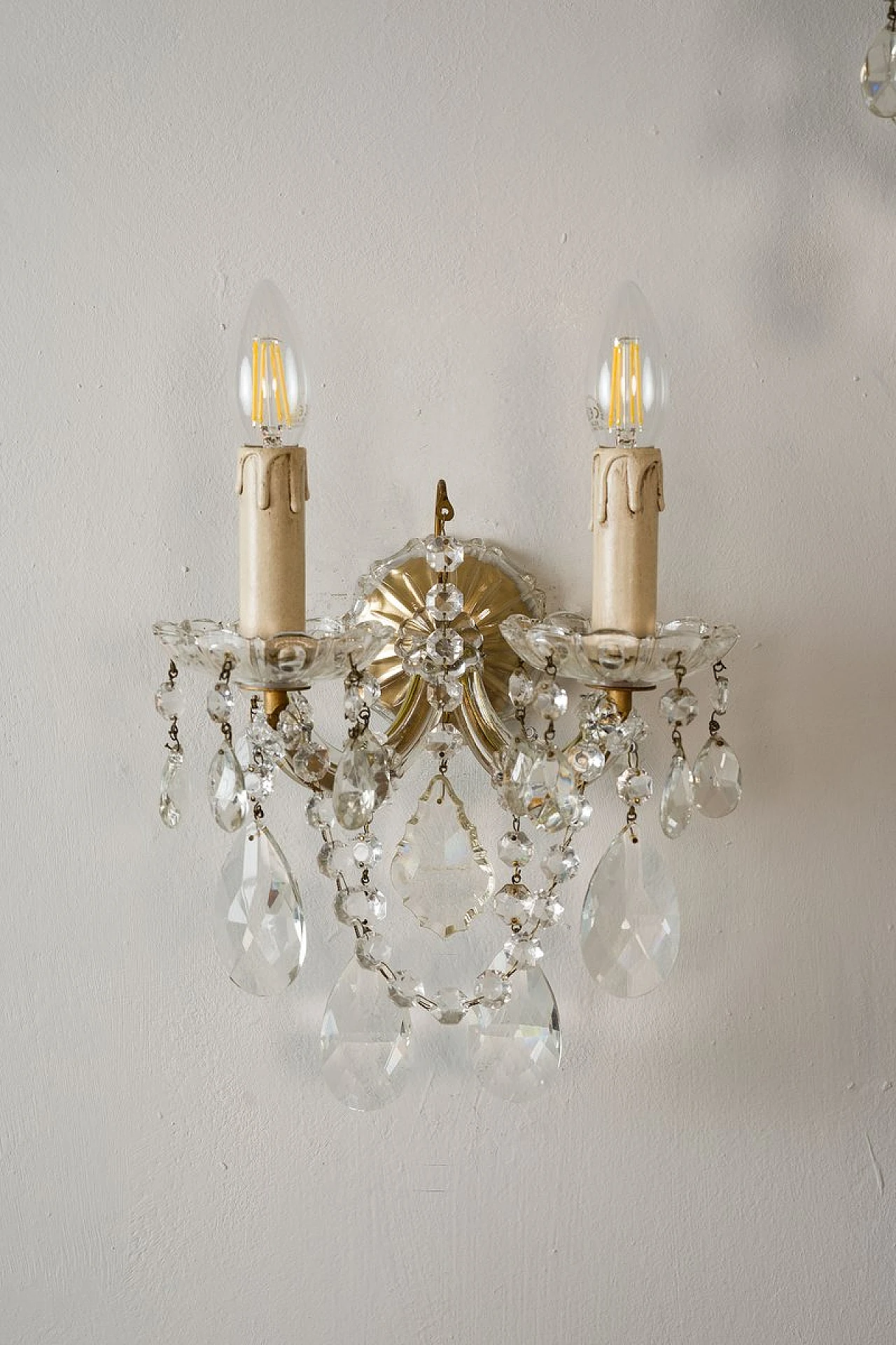 3 Crystal wall lamps in Maria Theresa style, 1940s 9