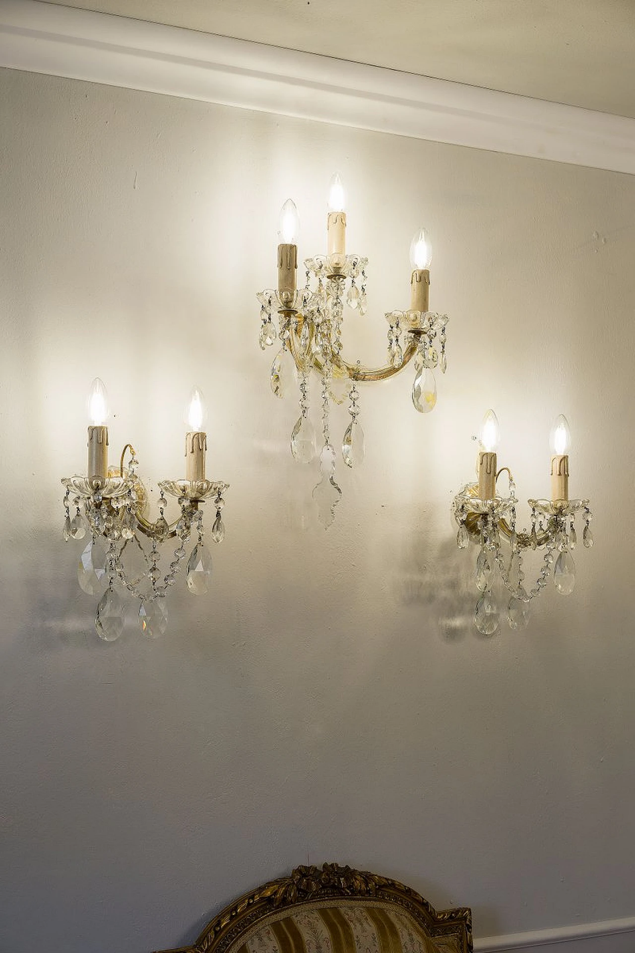 3 Crystal wall lamps in Maria Theresa style, 1940s 11