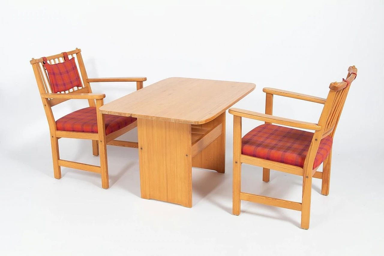 Furubo Armchairs & Table by Yngve Ekstrom for Swedese, 1970s, Set of 3 1