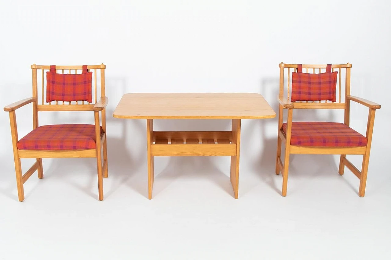 Furubo Armchairs & Table by Yngve Ekstrom for Swedese, 1970s, Set of 3 2