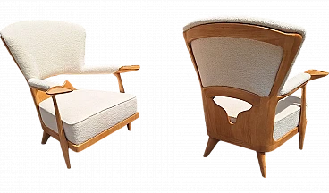 Pair of light wood and bouclé armchairs by Enrico Ciuti, 1950s