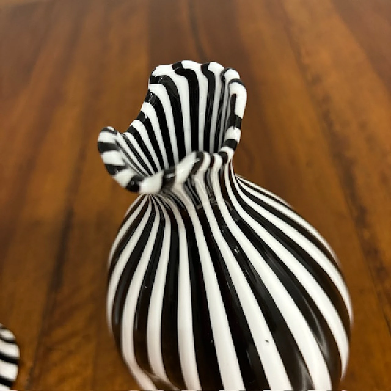 Pair of black and white striped Murano glass vases, 1930s 2