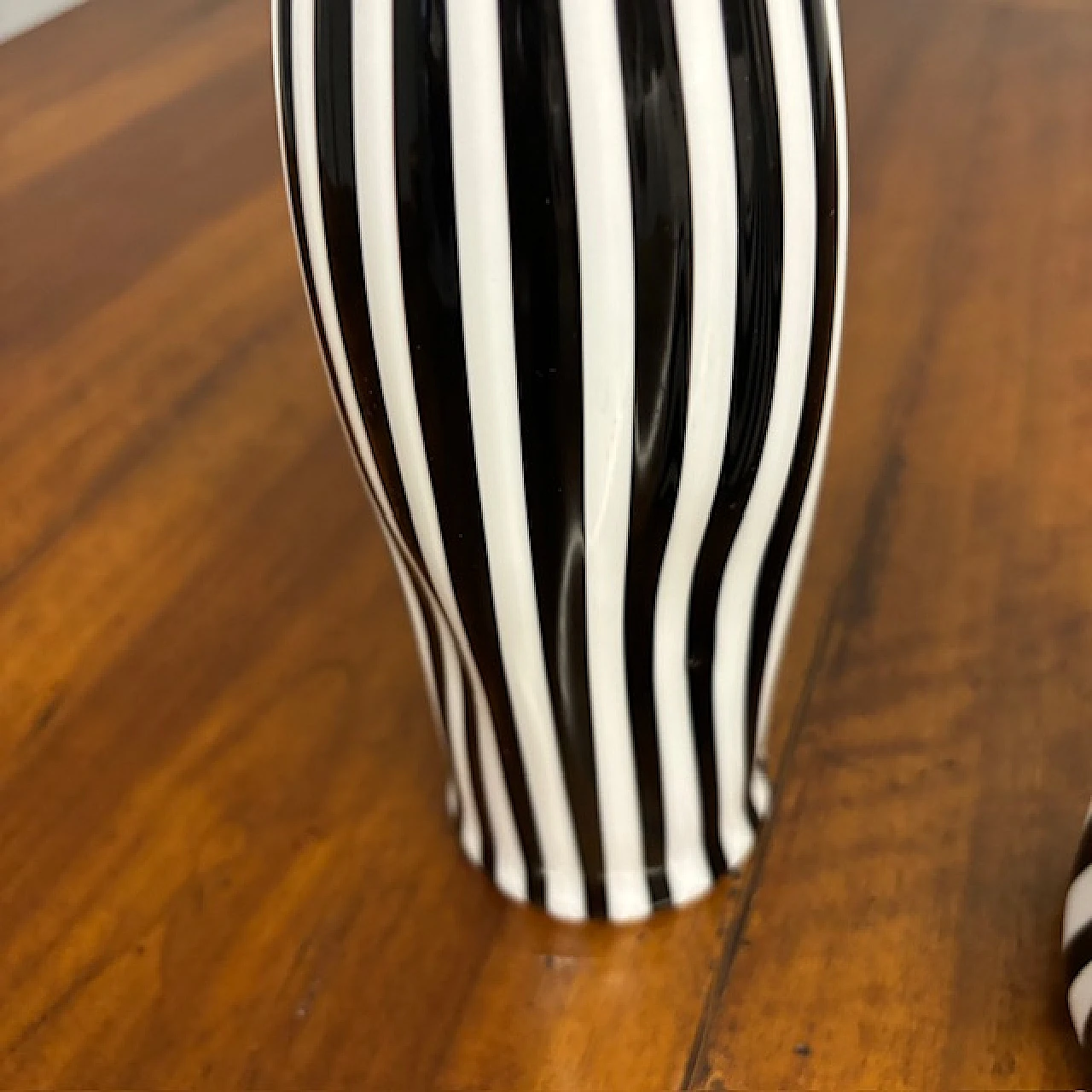 Pair of black and white striped Murano glass vases, 1930s 4