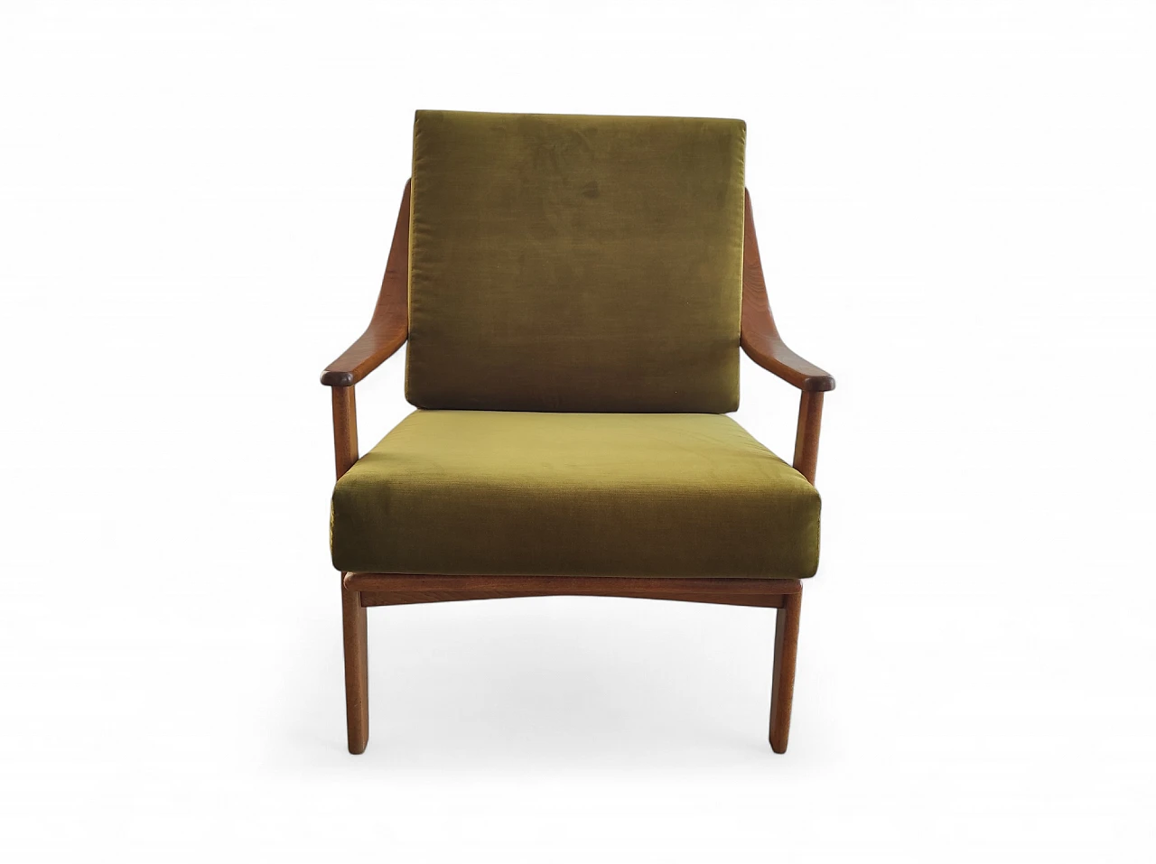 Wooden armchair with velvet and fabric cushions, 1960s 7