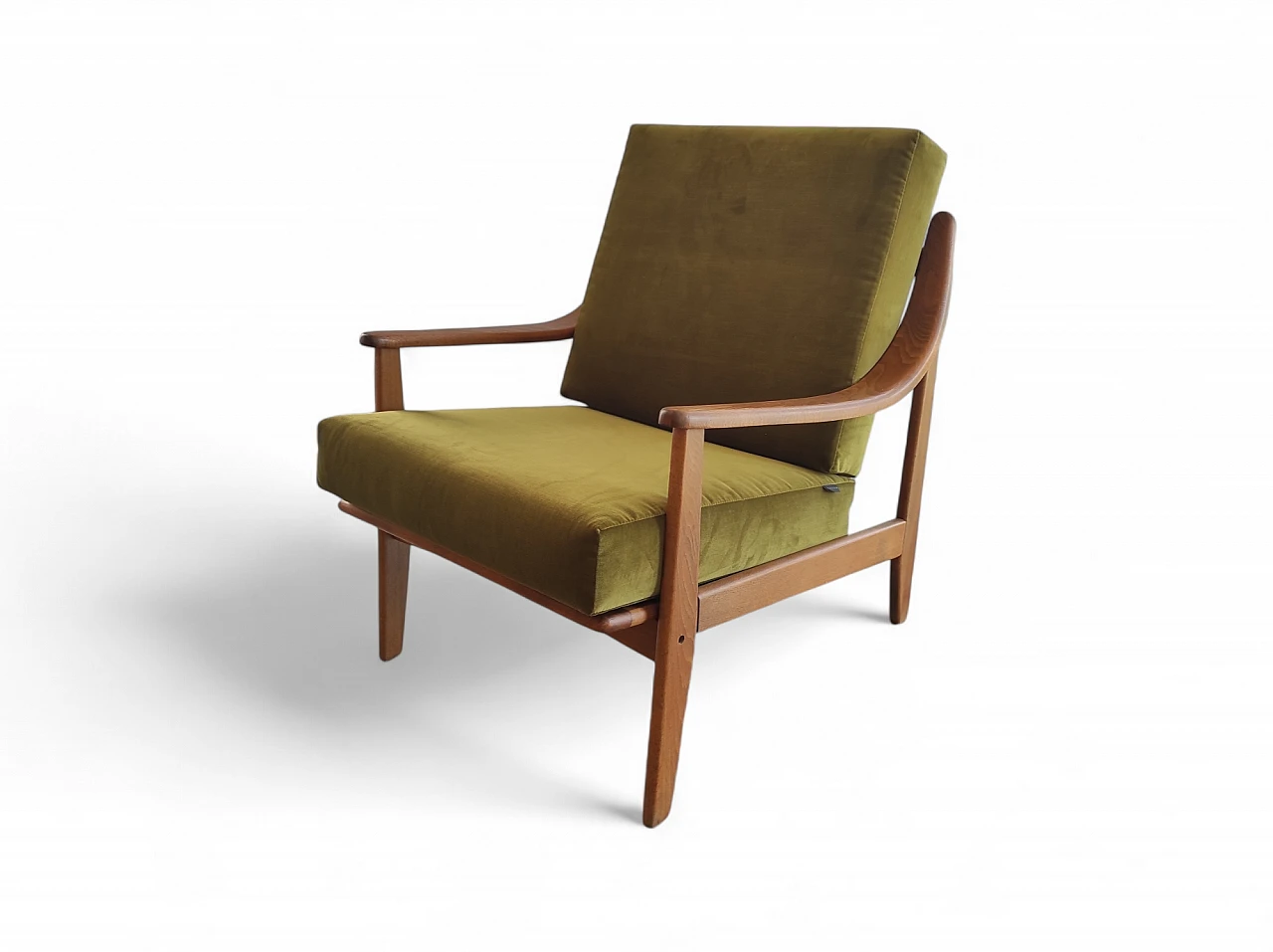 Wooden armchair with velvet and fabric cushions, 1960s 8