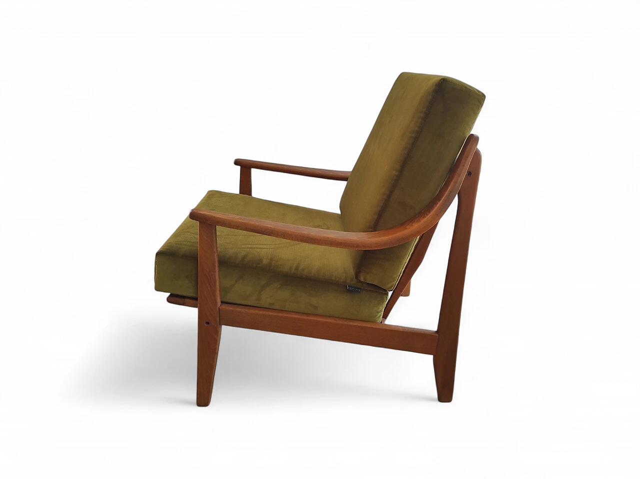 Wooden armchair with velvet and fabric cushions, 1960s 9