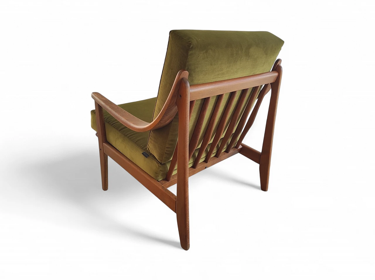 Wooden armchair with velvet and fabric cushions, 1960s 10