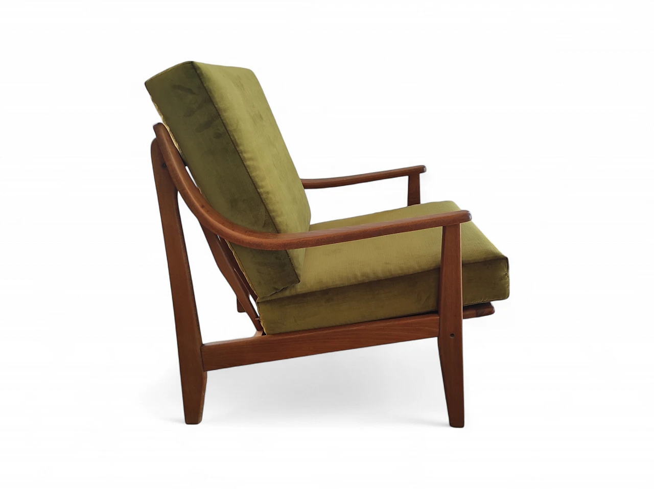 Wooden armchair with velvet and fabric cushions, 1960s 13