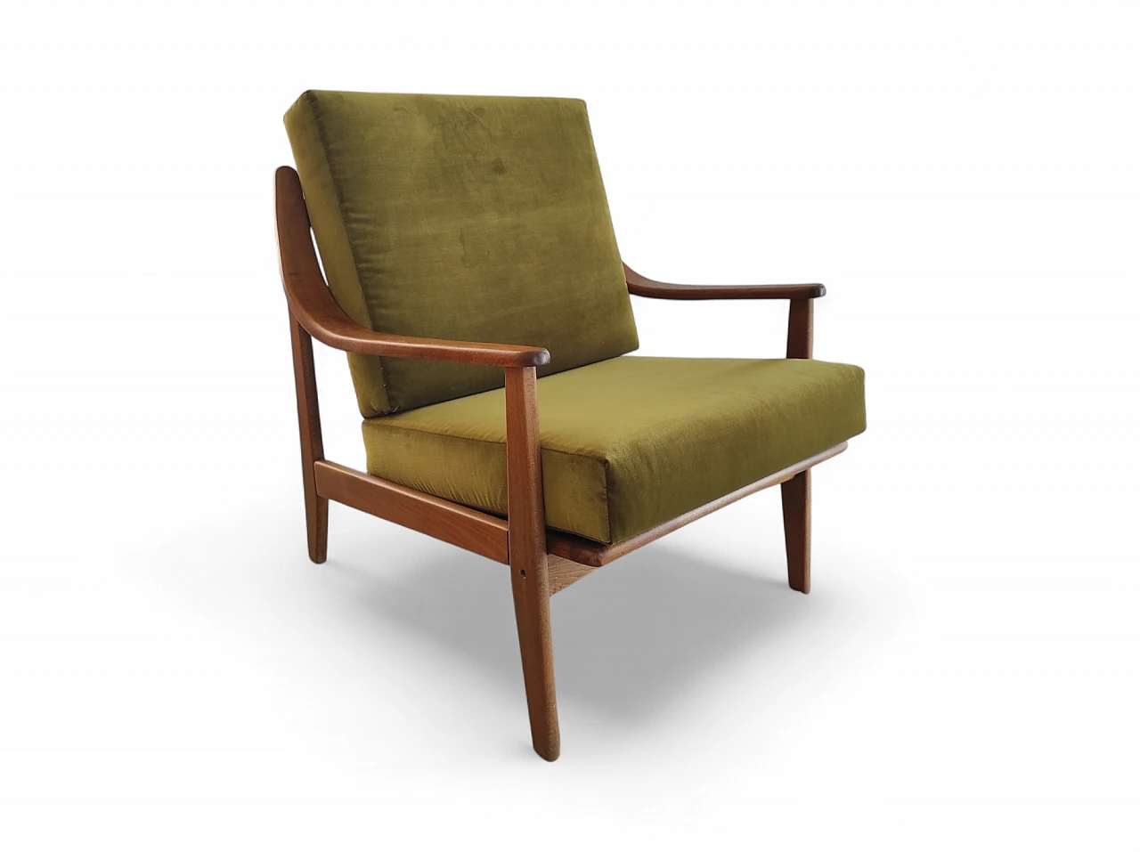 Wooden armchair with velvet and fabric cushions, 1960s 14