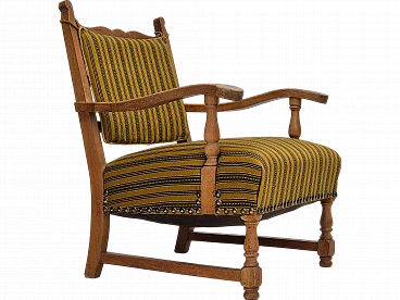 Danish armchair in green wool and solid oak, 1960s