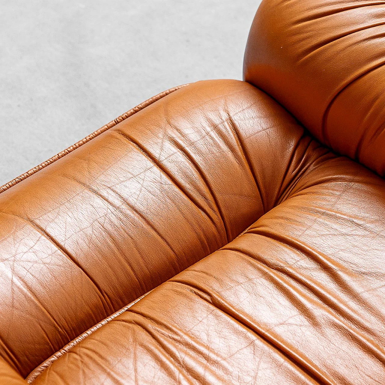 Pair of brown leather armchairs, 1970s 3