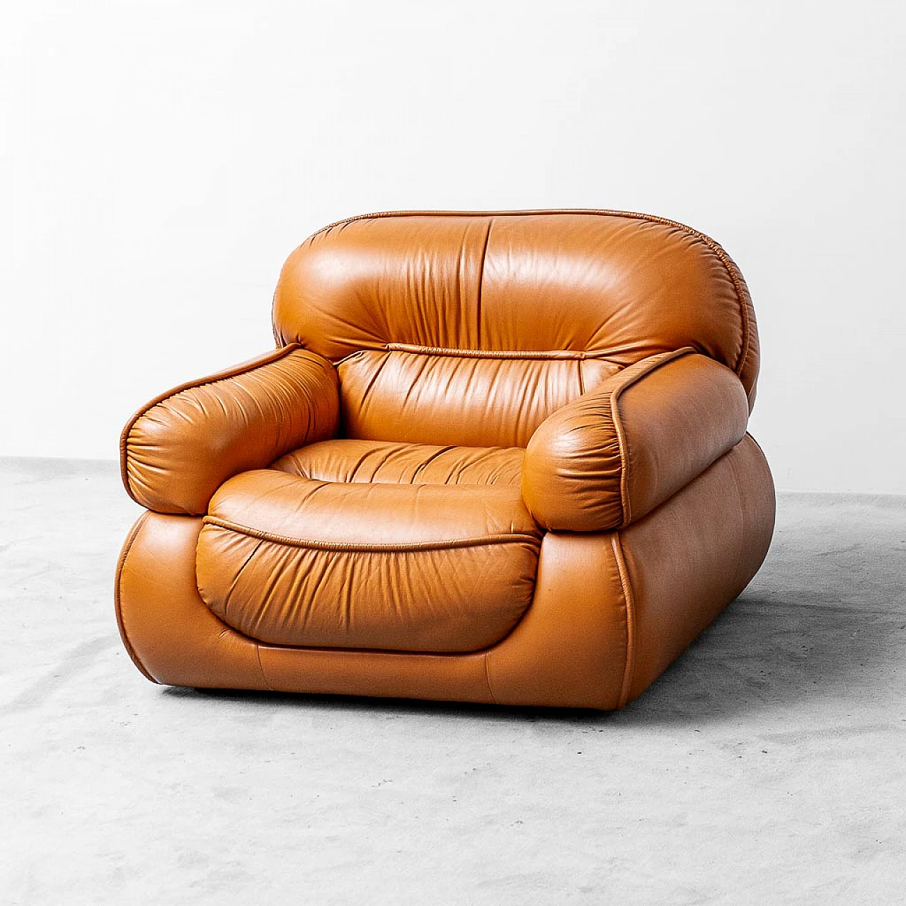 Pair of brown leather armchairs, 1970s 8