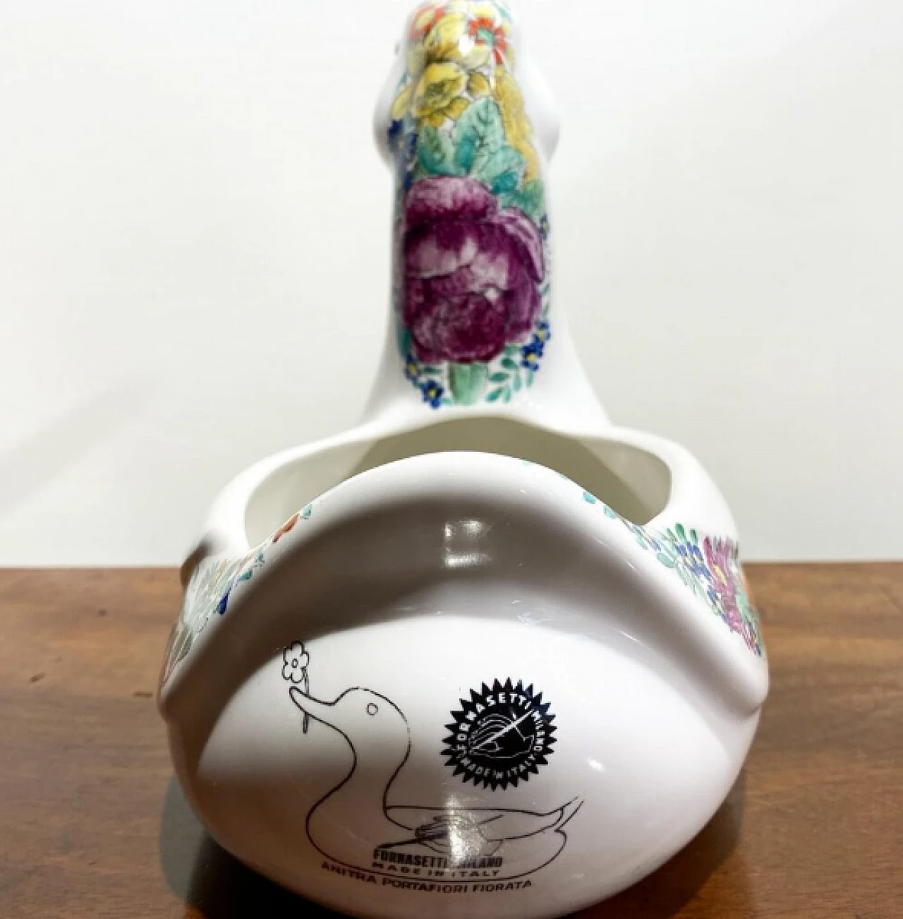 Ceramic duck vase decorated with floral motifs by Fornasetti 3