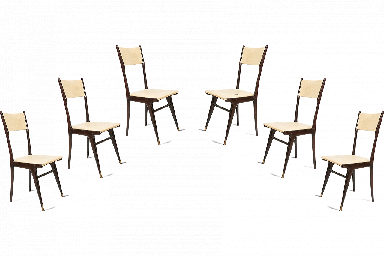 6 Beechwood chairs in the style of Carlo di Carli for Cassina, 1950s 11