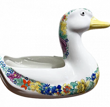 Ceramic duck vase decorated with floral motifs by Fornasetti