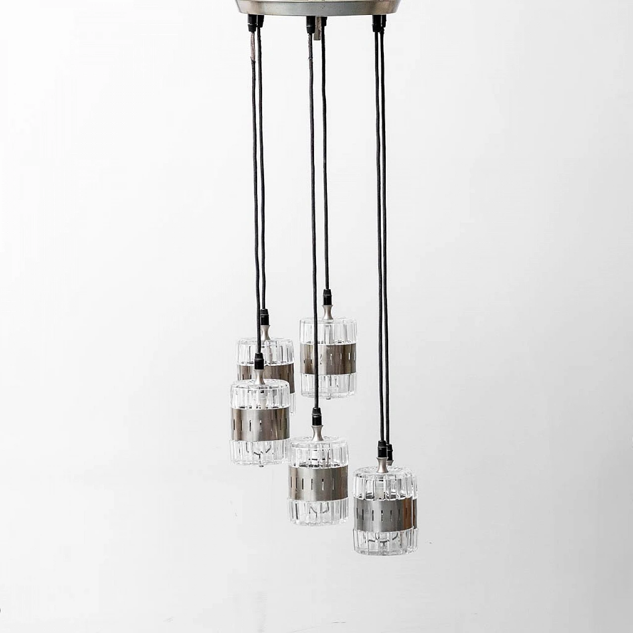 Six-light glass and metal chandelier, 1970s 1