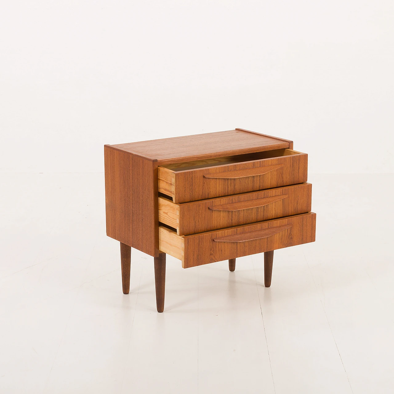 Danish nighstand in teak with three drawers, 1960s 2