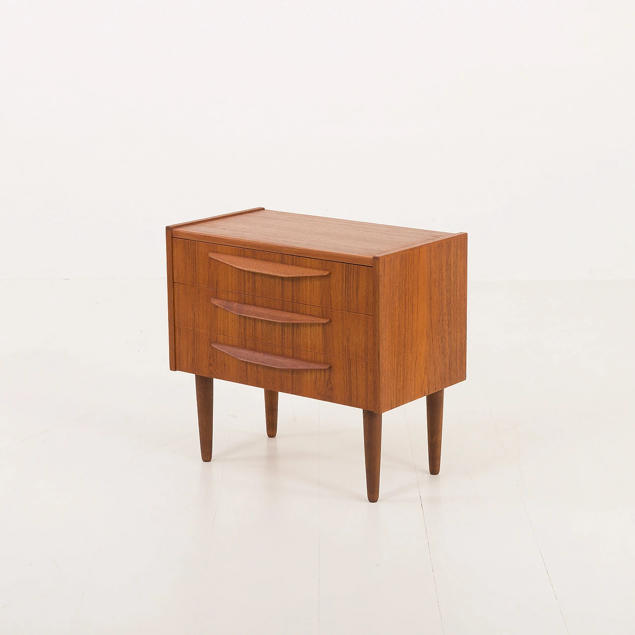 Danish nighstand in teak with three drawers, 1960s 4