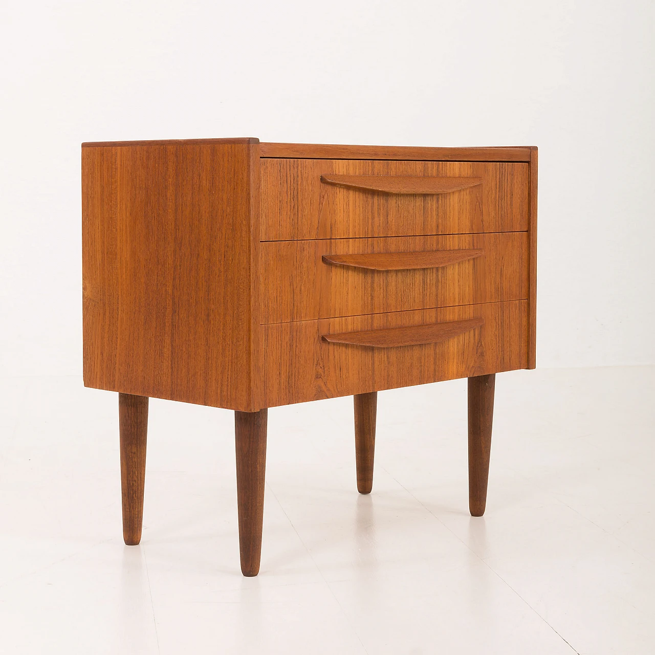 Danish nighstand in teak with three drawers, 1960s 8