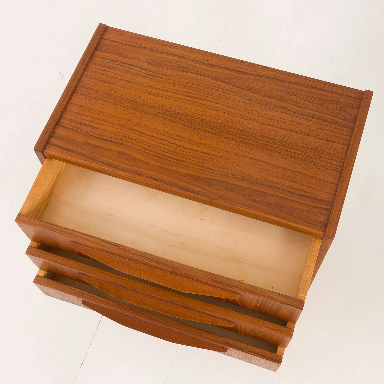 Danish nighstand in teak with three drawers, 1960s 9