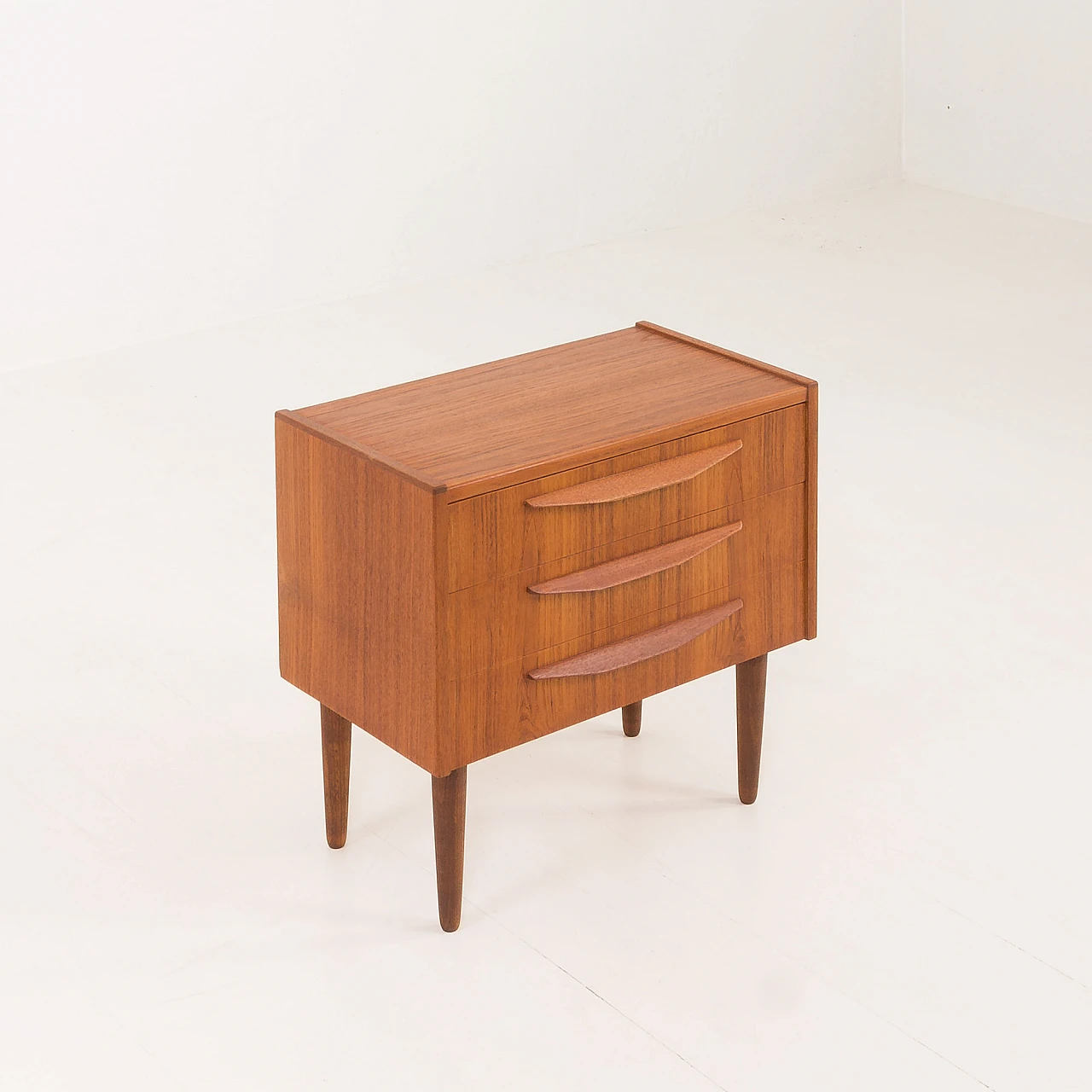 Danish nighstand in teak with three drawers, 1960s 11