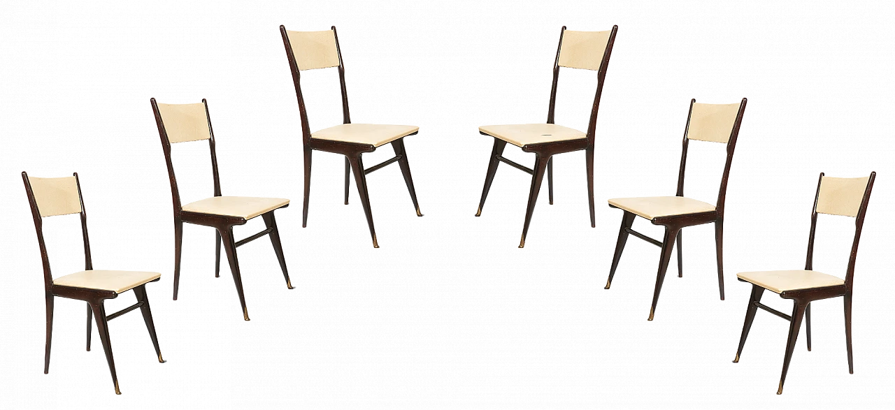 6 Beechwood chairs in the style of Carlo di Carli for Cassina, 1950s 12