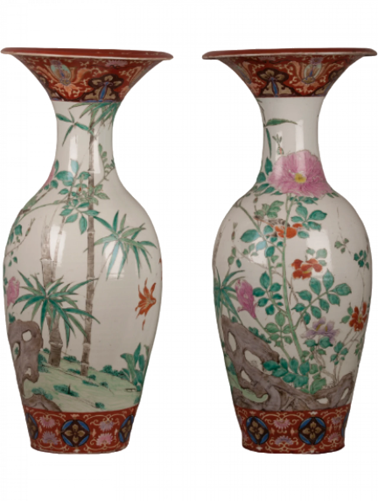 Pair of porcelain trumpet vases with floral motifs, 19th century 4