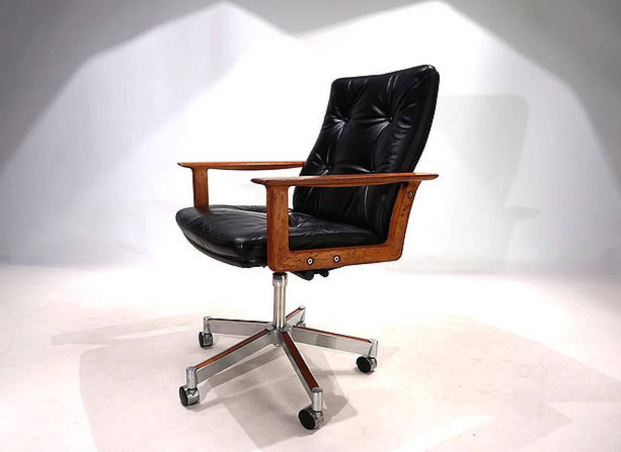 Leather and teak office chair by Arne Vodder for Sibast, 1960s 8