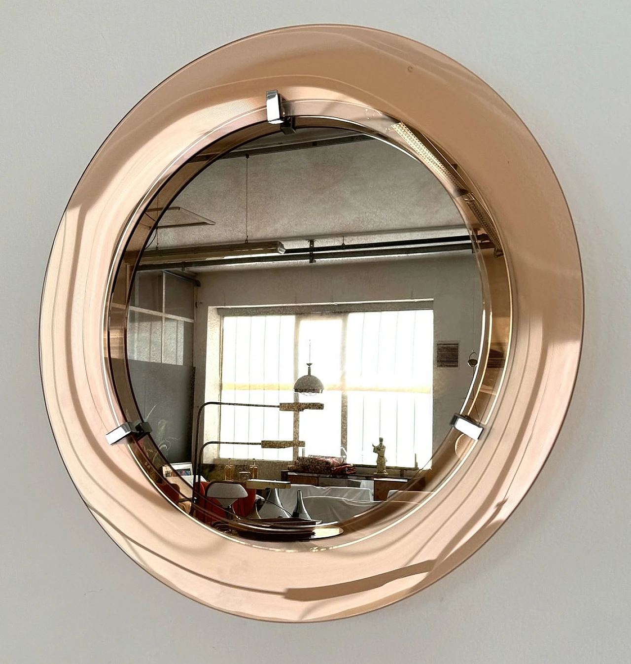 Round rose glass wall mirror by Cristal Art, 1970s 13