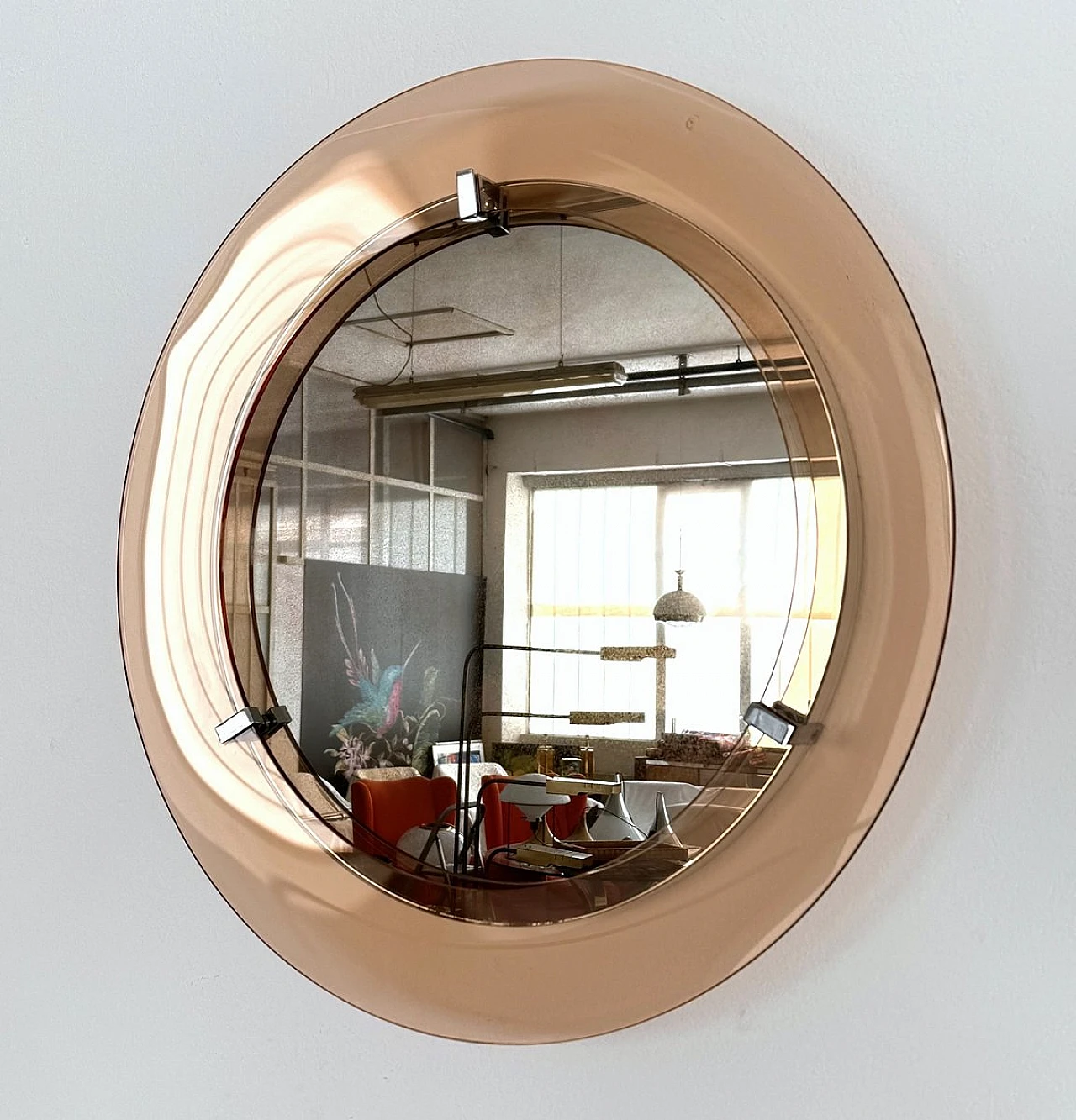 Round rose glass wall mirror by Cristal Art, 1970s 14