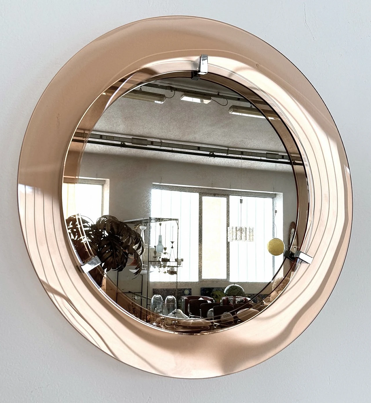 Round rose glass wall mirror by Cristal Art, 1970s 15