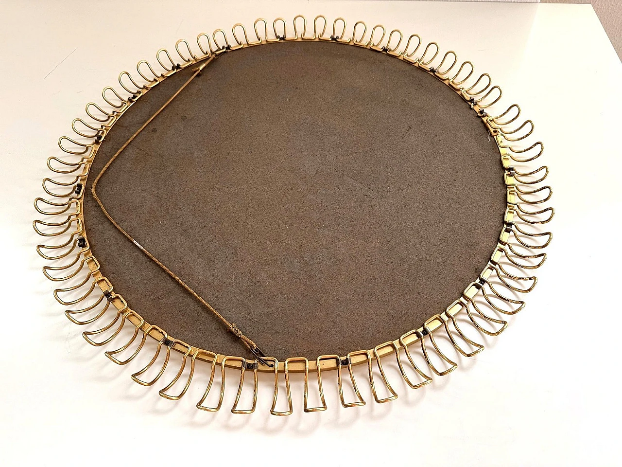 Large Mid-Century Round Sunburst Wall Mirror with Golden Metal Loop Frame, 1970s 3