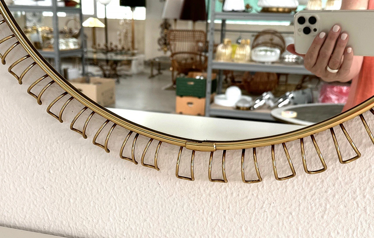 Large Mid-Century Round Sunburst Wall Mirror with Golden Metal Loop Frame, 1970s 4