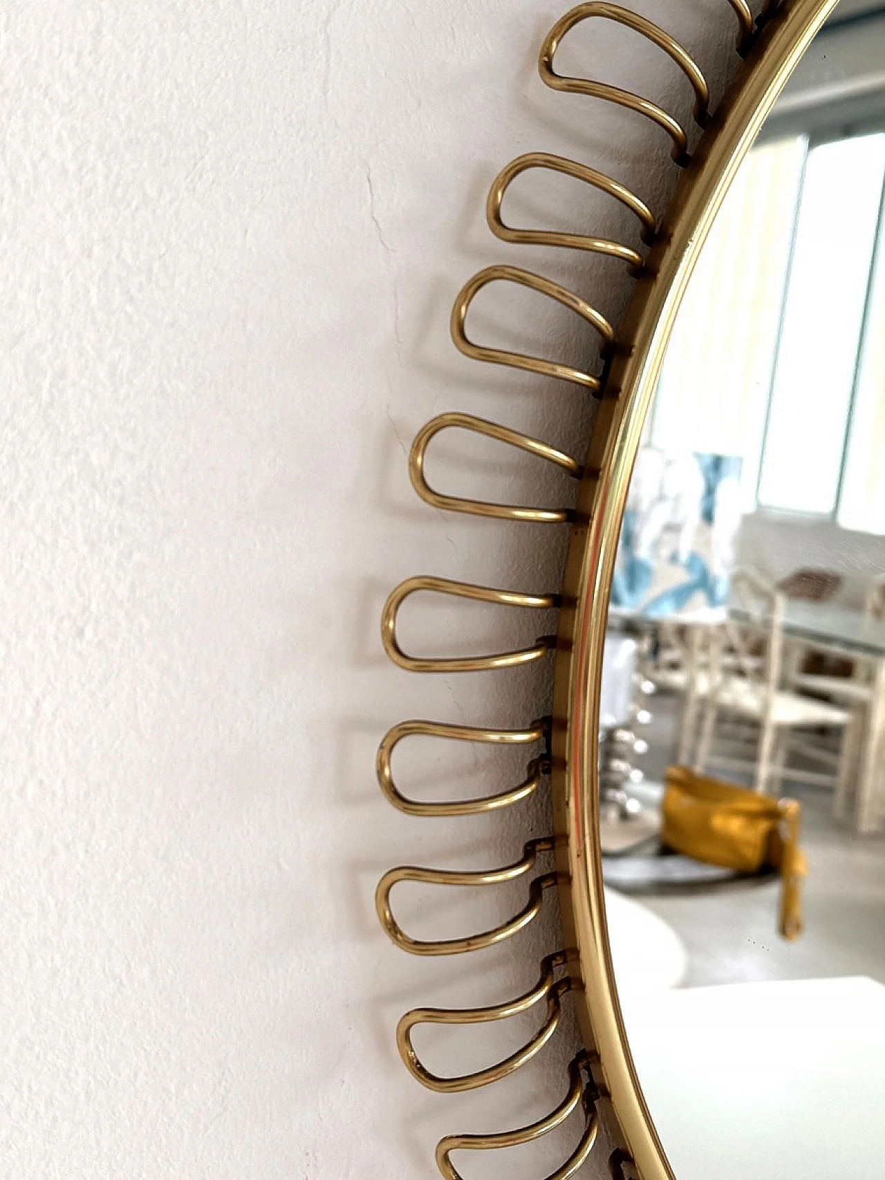 Large Mid-Century Round Sunburst Wall Mirror with Golden Metal Loop Frame, 1970s 5