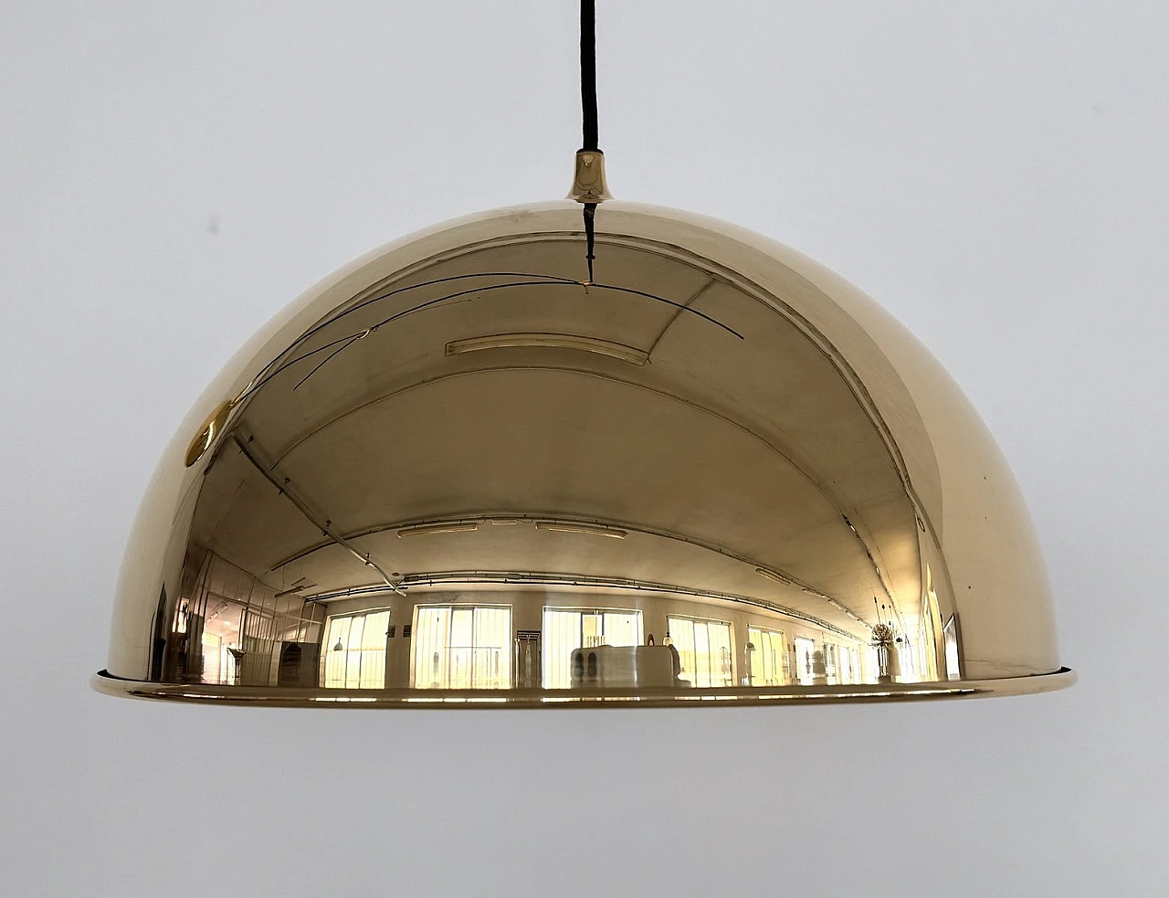 Vintage Adjustable Dome Counterweight Brass Pendant Light by Florian Schulz, 1970s 11