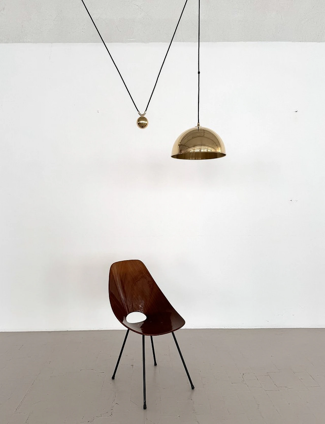 Vintage Adjustable Dome Counterweight Brass Pendant Light by Florian Schulz, 1970s 12