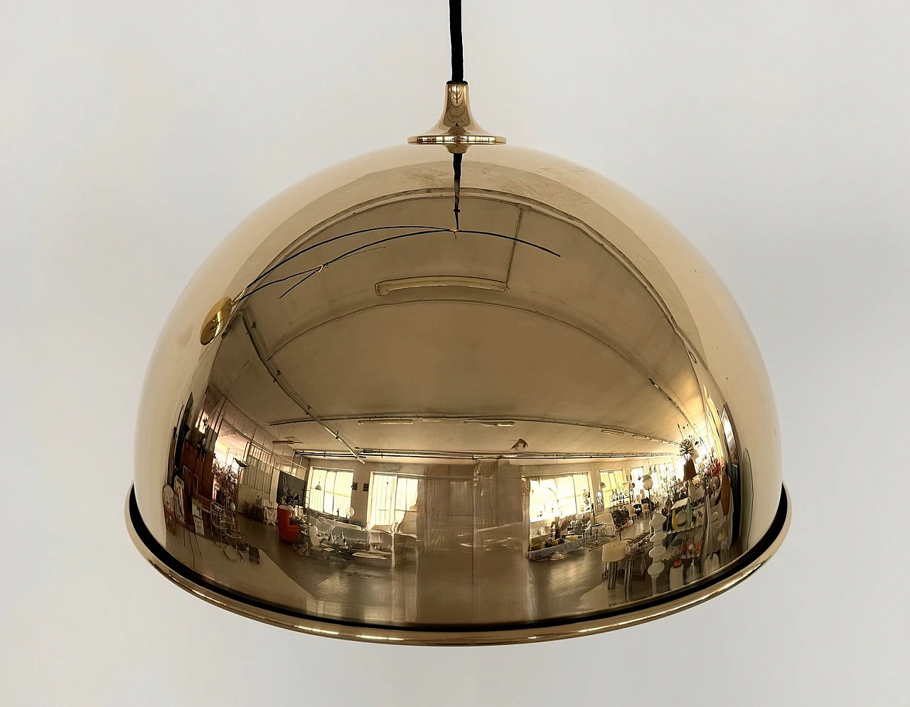 Vintage Adjustable Dome Counterweight Brass Pendant Light by Florian Schulz, 1970s 15