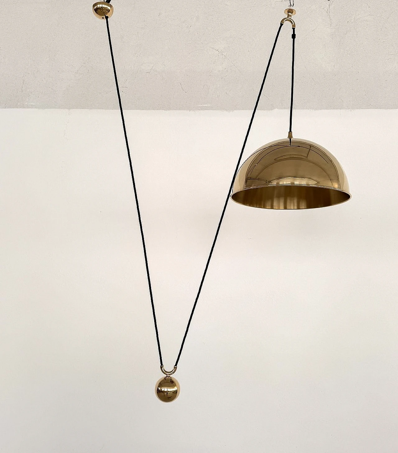 Vintage Adjustable Dome Counterweight Brass Pendant Light by Florian Schulz, 1970s 16