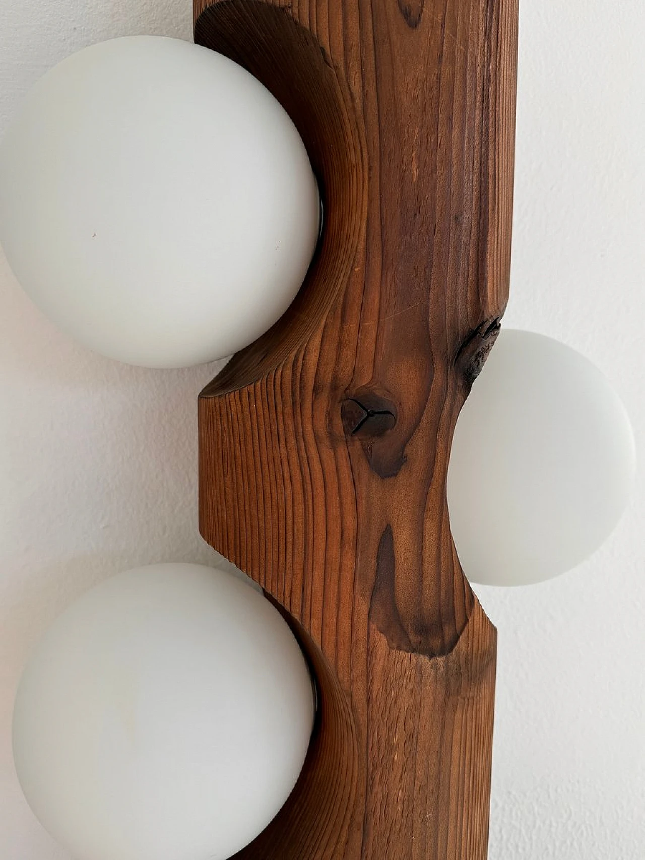 Large Mid-Century Pine Tree Trunk and Glass Sphere Wall Sconces, 1970s, Set of 2 6