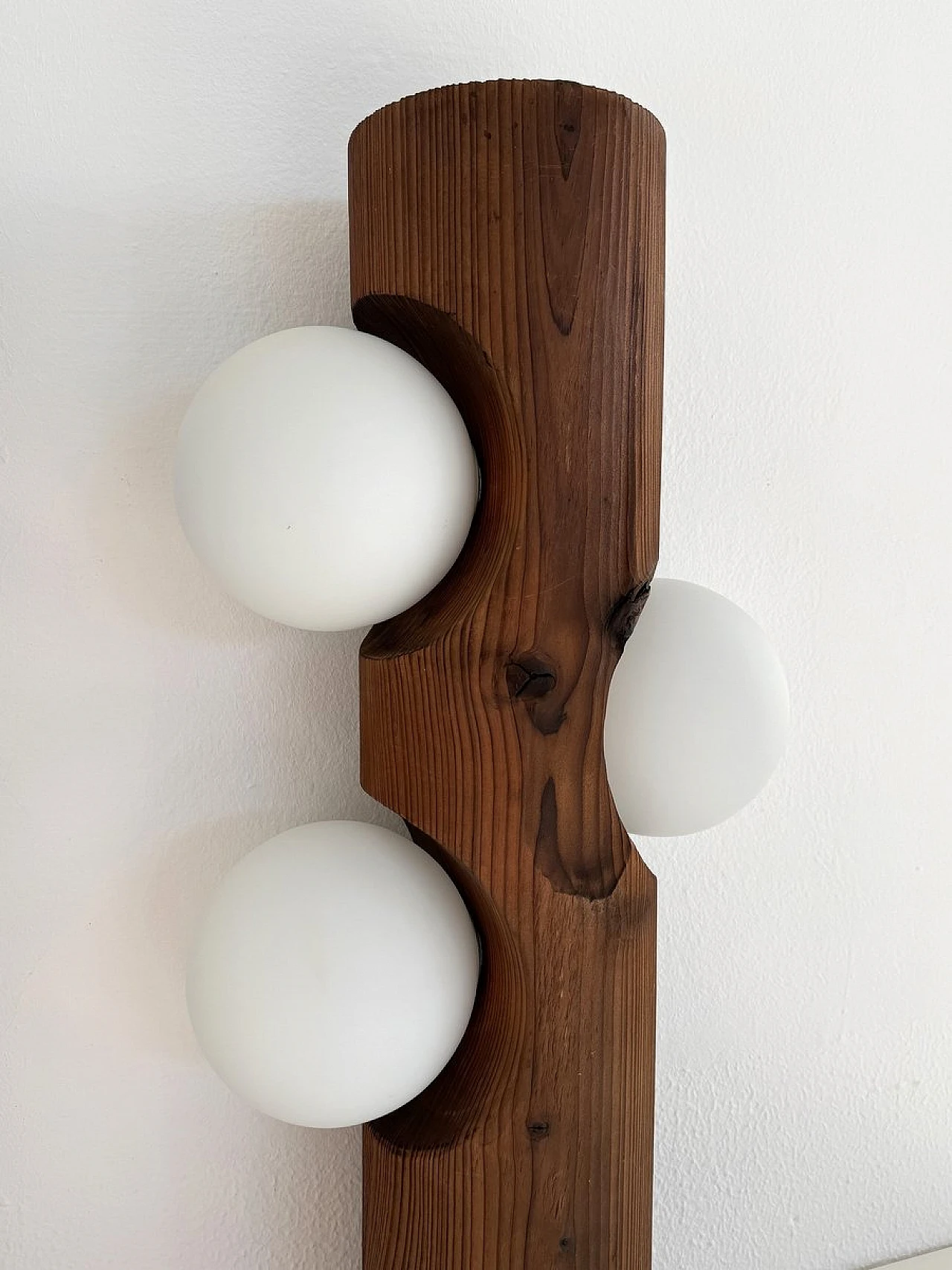 Large Mid-Century Pine Tree Trunk and Glass Sphere Wall Sconces, 1970s, Set of 2 8