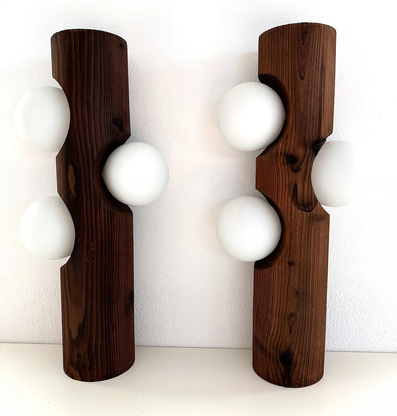 Large Mid-Century Pine Tree Trunk and Glass Sphere Wall Sconces, 1970s, Set of 2 10