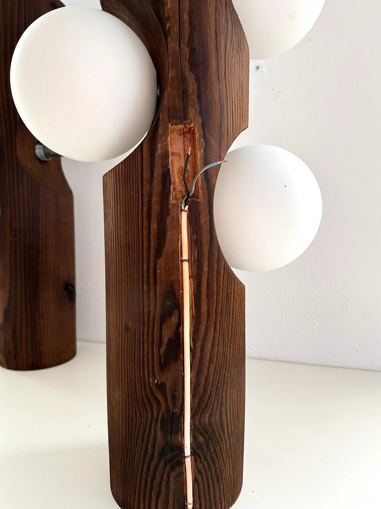 Large Mid-Century Pine Tree Trunk and Glass Sphere Wall Sconces, 1970s, Set of 2 13