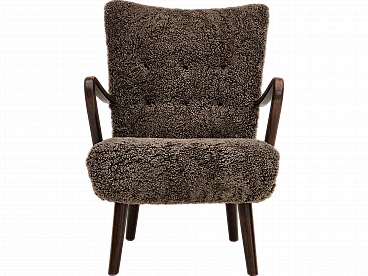 Danish beech and sheepskin Wellington armchair, 1960s