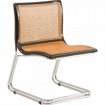 Cantilever chair in chromed steel and Vienna straw, 1970s