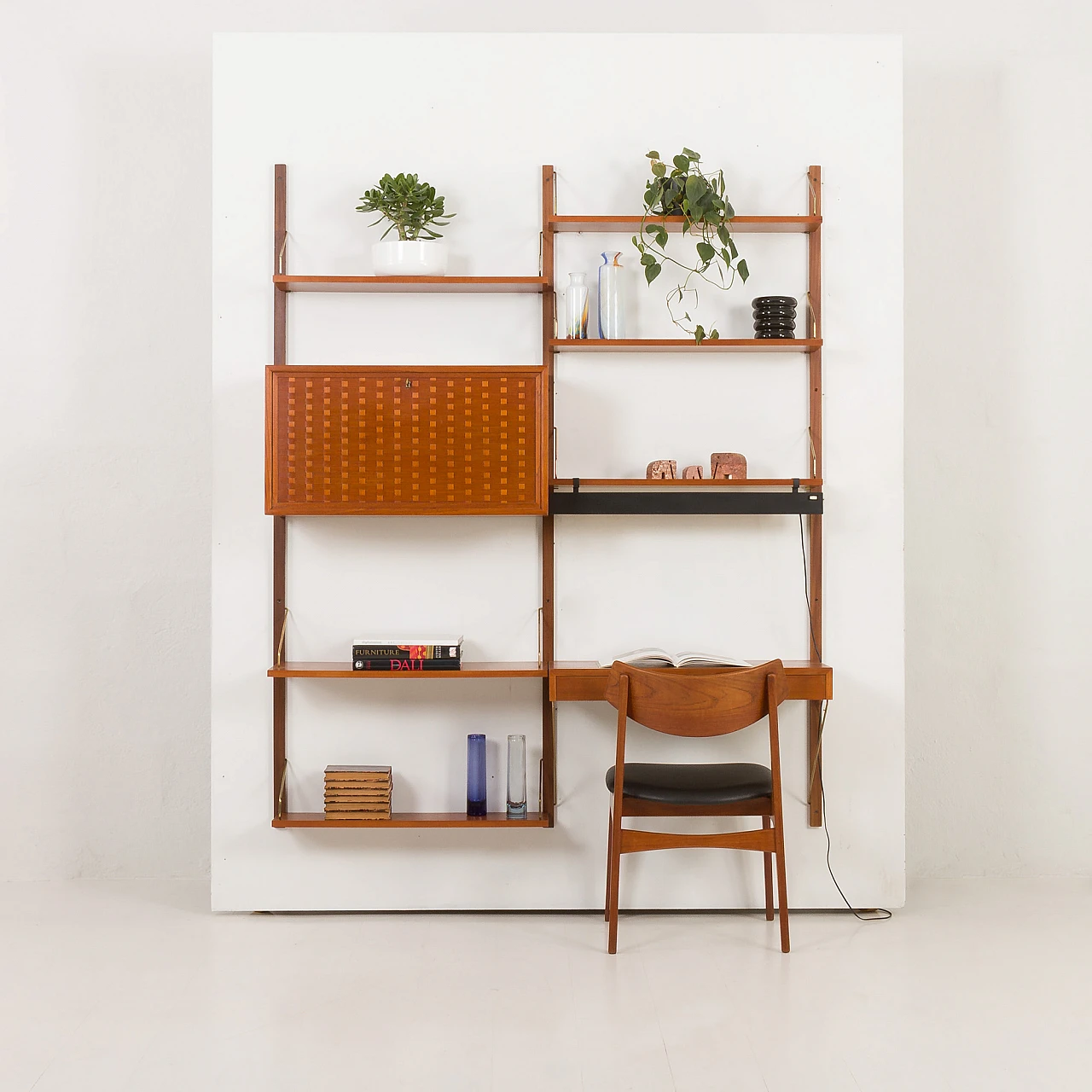 Teak wall unit with desk and lamp by P. Cadovius for Cado, 1960s 2