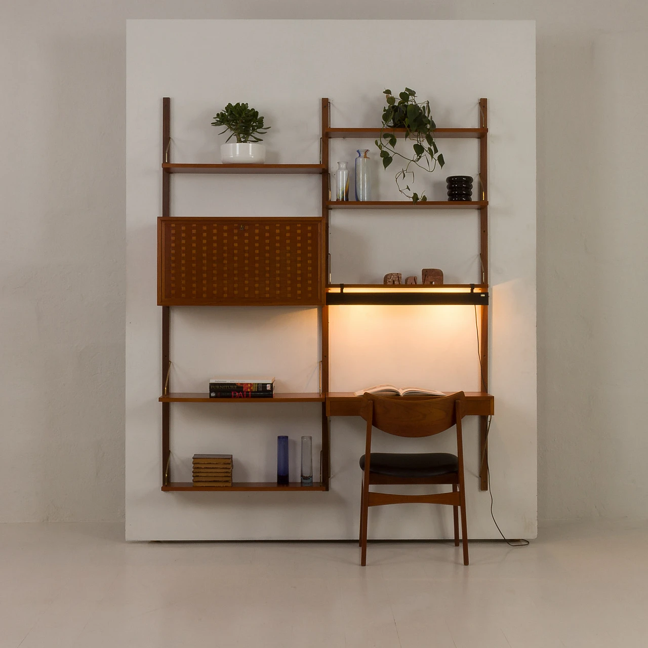 Teak wall unit with desk and lamp by P. Cadovius for Cado, 1960s 4