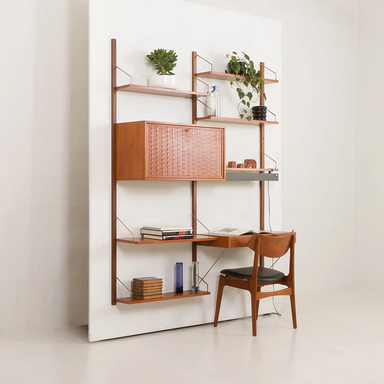 Teak wall unit with desk and lamp by P. Cadovius for Cado, 1960s 6