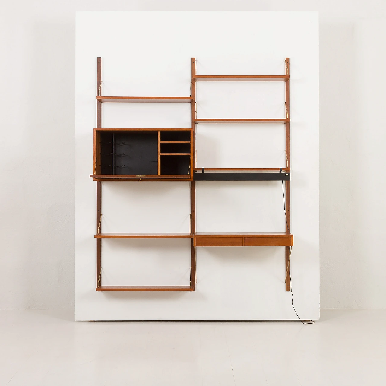 Teak wall unit with desk and lamp by P. Cadovius for Cado, 1960s 9